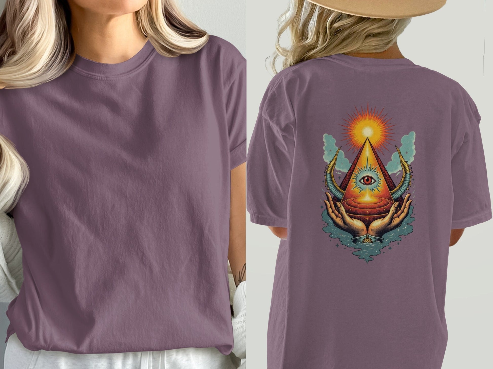 All Seeing Eye Hands Pyramid Symbol Art Cool T-Shirt - IconVexa