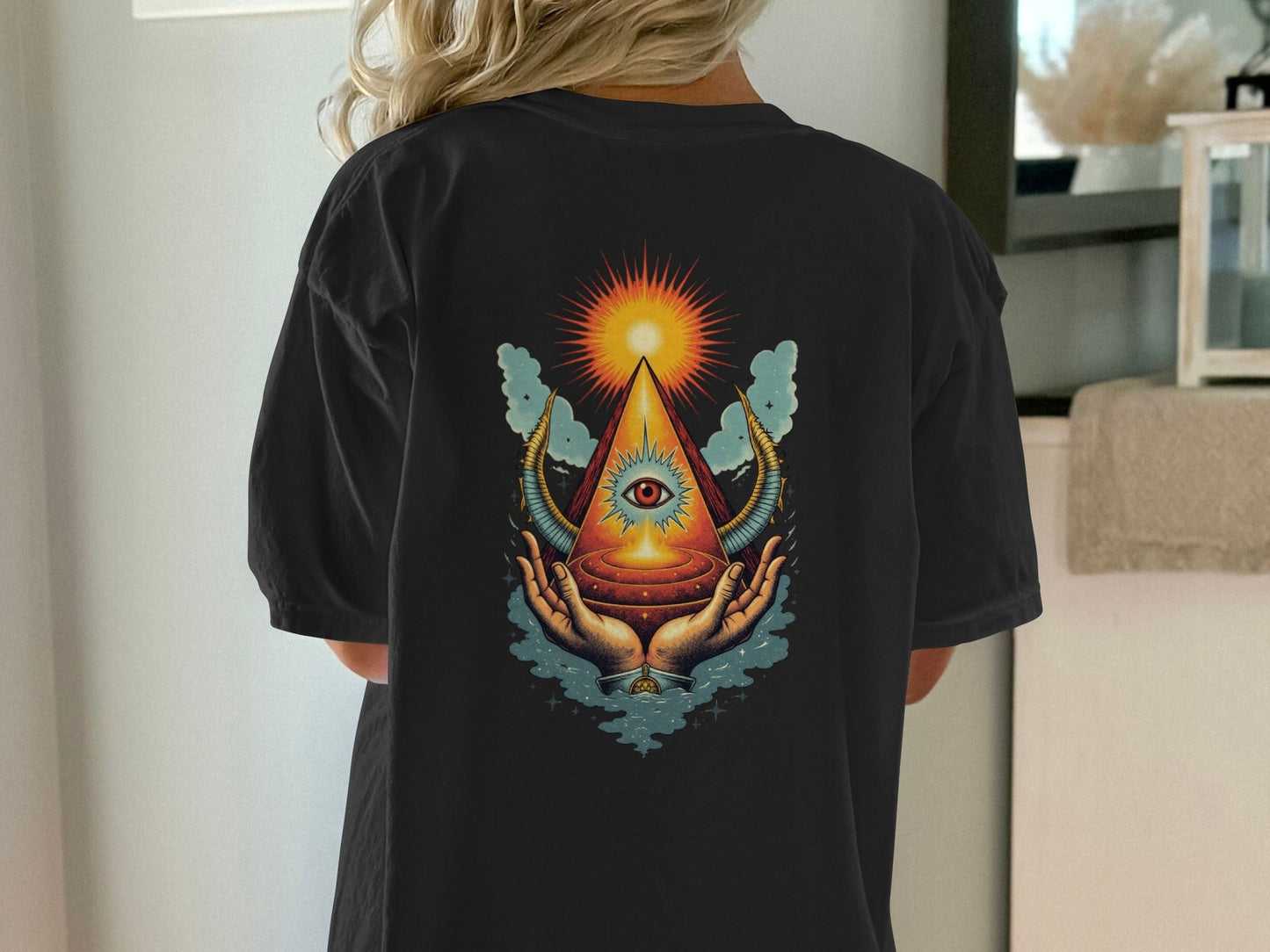 All Seeing Eye Hands Pyramid Symbol Art Cool T-Shirt - IconVexa