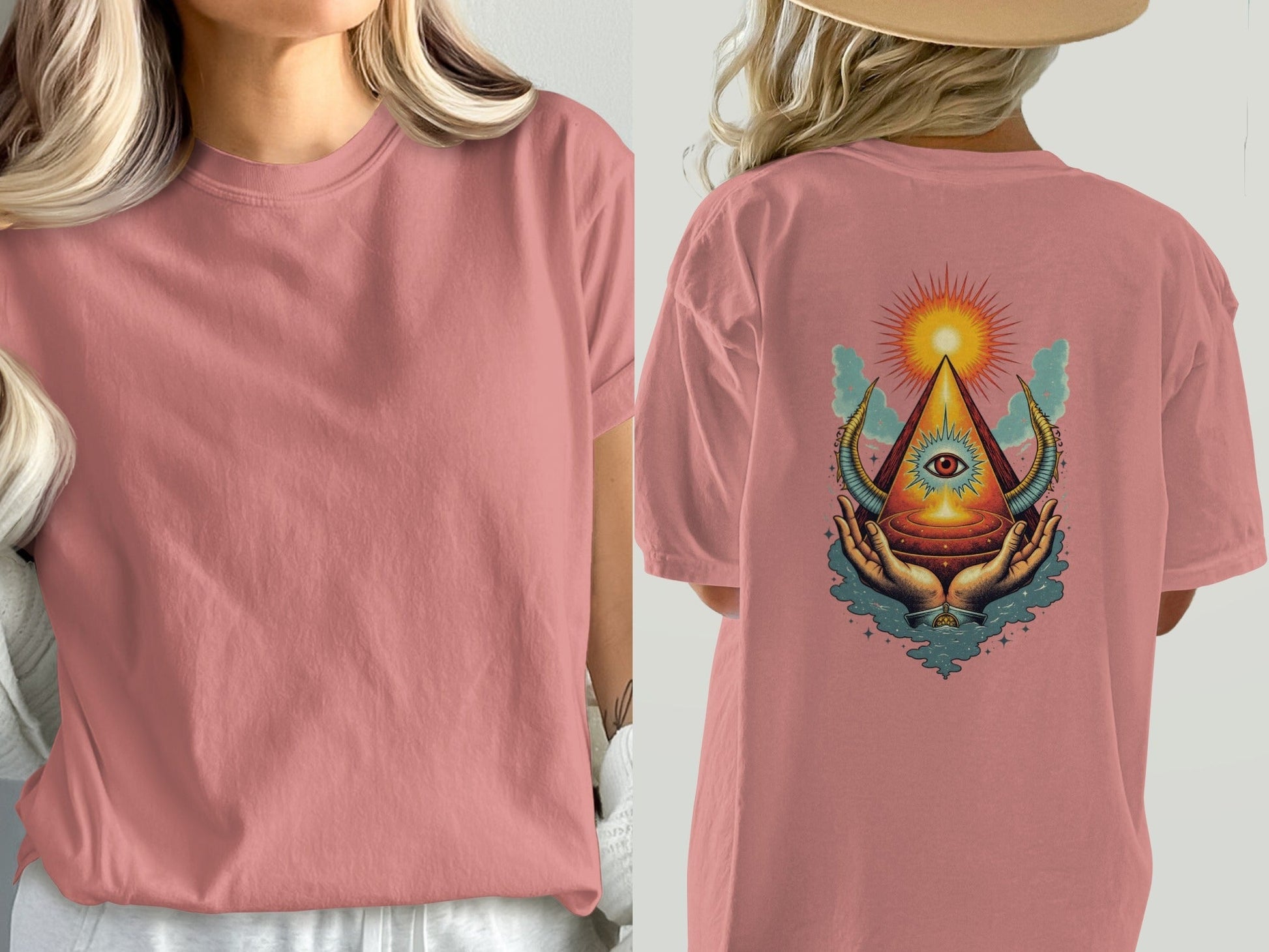 All Seeing Eye Hands Pyramid Symbol Art Cool T-Shirt - IconVexa