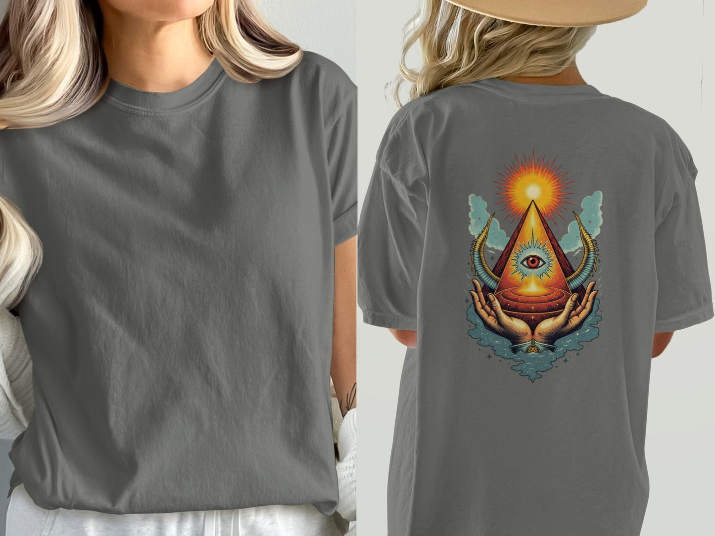 All Seeing Eye Hands Pyramid Symbol Art Cool T-Shirt - IconVexa