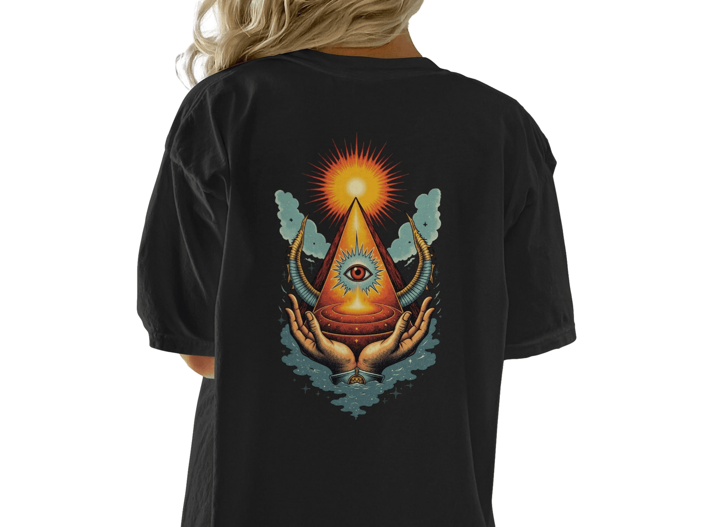 All Seeing Eye Hands Pyramid Symbol Art Cool T-Shirt - IconVexa