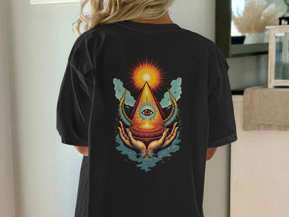 All Seeing Eye Hands Pyramid Symbol Art Cool T-Shirt - IconVexa