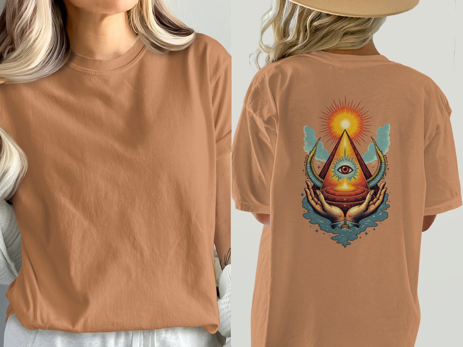 All Seeing Eye Hands Pyramid Symbol Art Cool T-Shirt - IconVexa