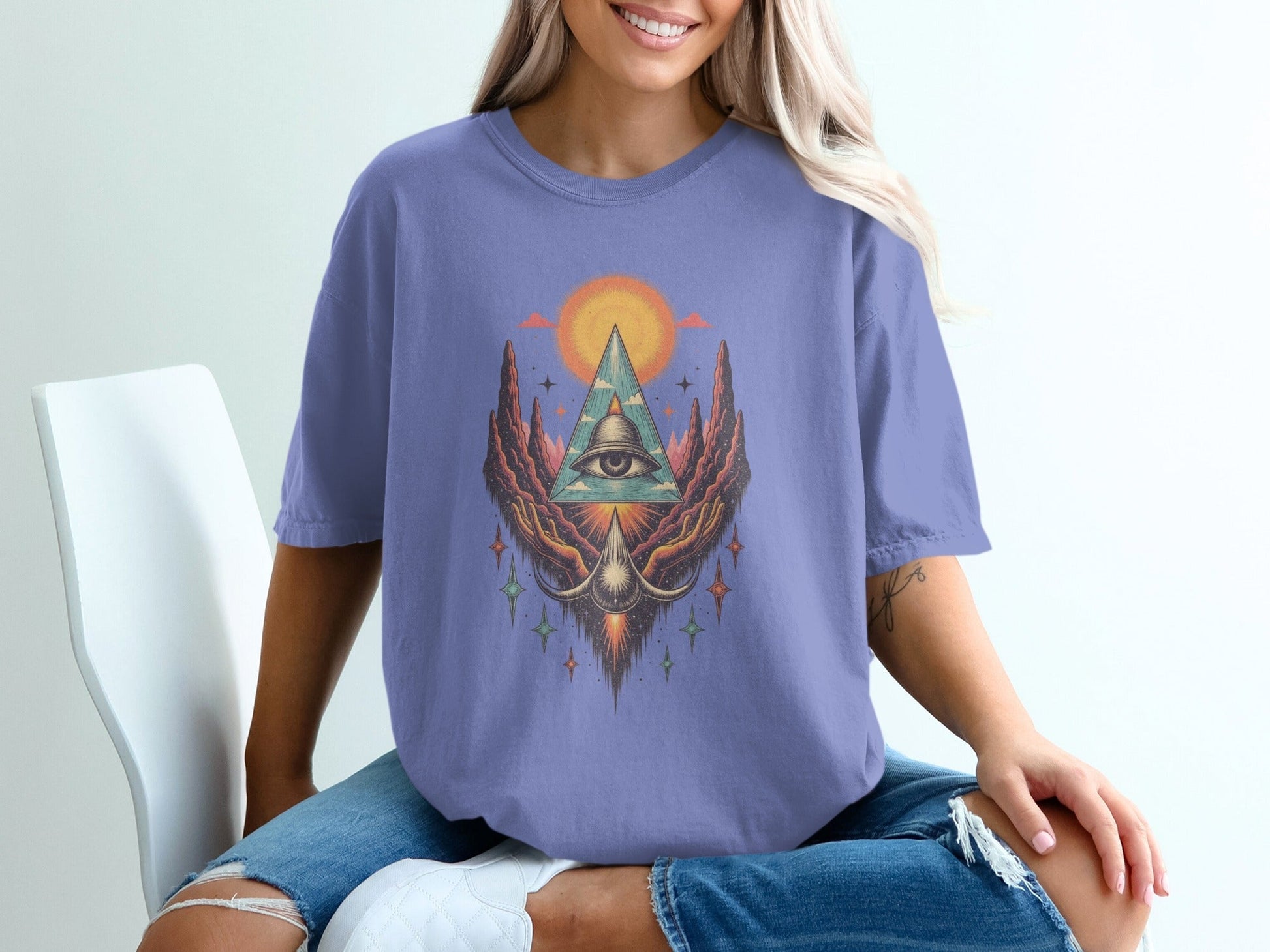 All Seeing Eye in the Sky Graphic Novelty Design T-Shirt - IconVexa