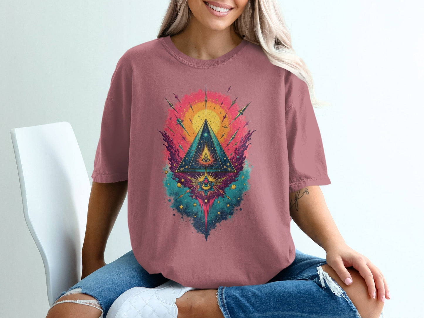 All Seeing Eye Pyramid Colorful Art Graphic Design T-Shirt - IconVexa