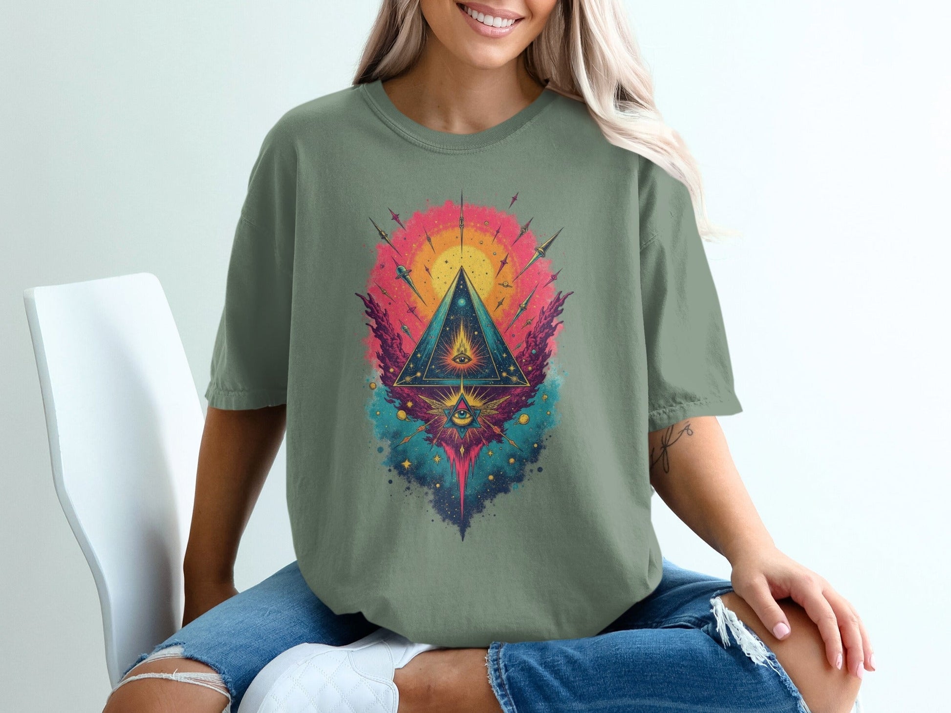 All Seeing Eye Pyramid Colorful Art Graphic Design T-Shirt - IconVexa