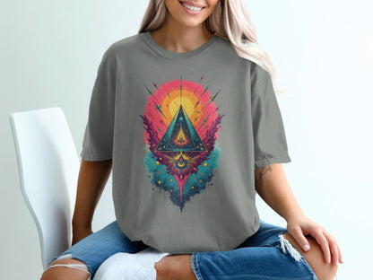 All Seeing Eye Pyramid Colorful Art Graphic Design T-Shirt - IconVexa