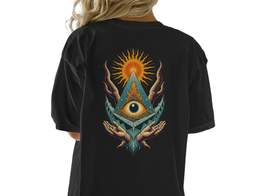 All Seeing Eye Pyramid Graphic Design Back Print T-Shirt - IconVexa
