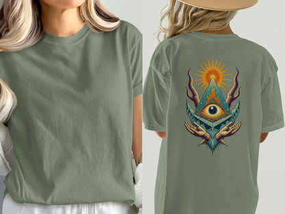 All Seeing Eye Pyramid Graphic Design Back Print T-Shirt - IconVexa