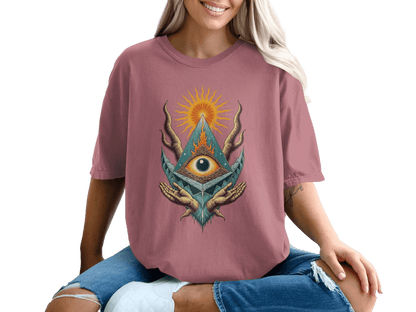 All Seeing Eye Pyramid Sun Hands Graphic Cool Design T-Shirt - IconVexa