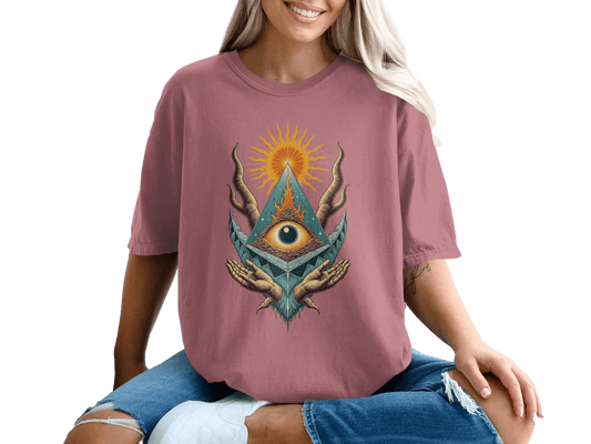 All Seeing Eye Pyramid Sun Hands Graphic Cool Design T-Shirt - IconVexa