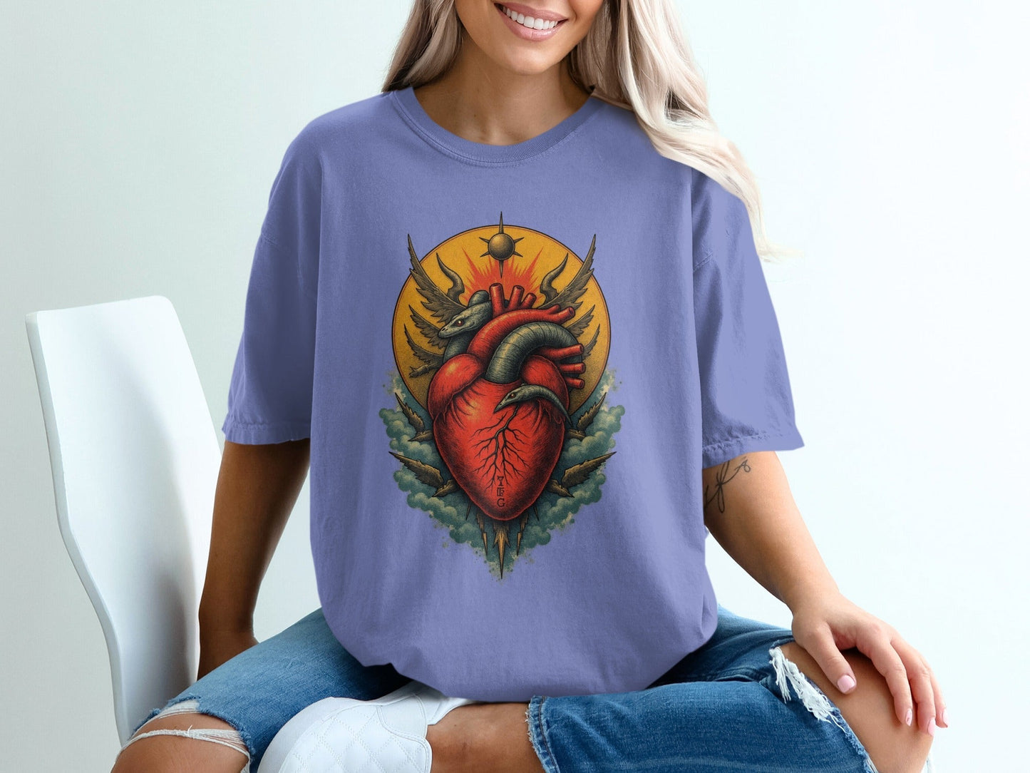Anatomical Heart Wings Vintage Symbol Graphic Art T-Shirt - IconVexa