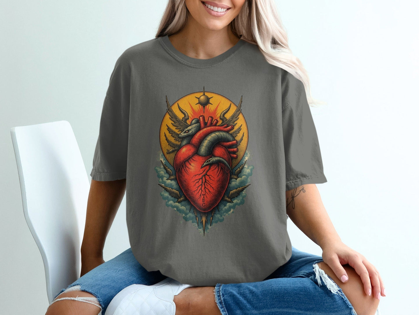 Anatomical Heart Wings Vintage Symbol Graphic Art T-Shirt - IconVexa