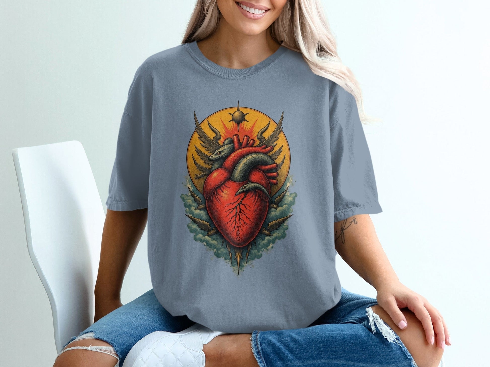Anatomical Heart Wings Vintage Symbol Graphic Art T-Shirt - IconVexa