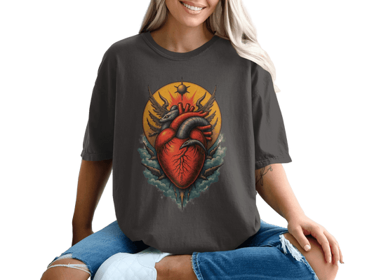Anatomical Heart Wings Vintage Symbol Graphic Art T-Shirt - IconVexa