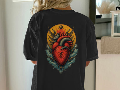 Anatomy Heart With Snake on A Graphic Design Back Print T-Shirt - IconVexa