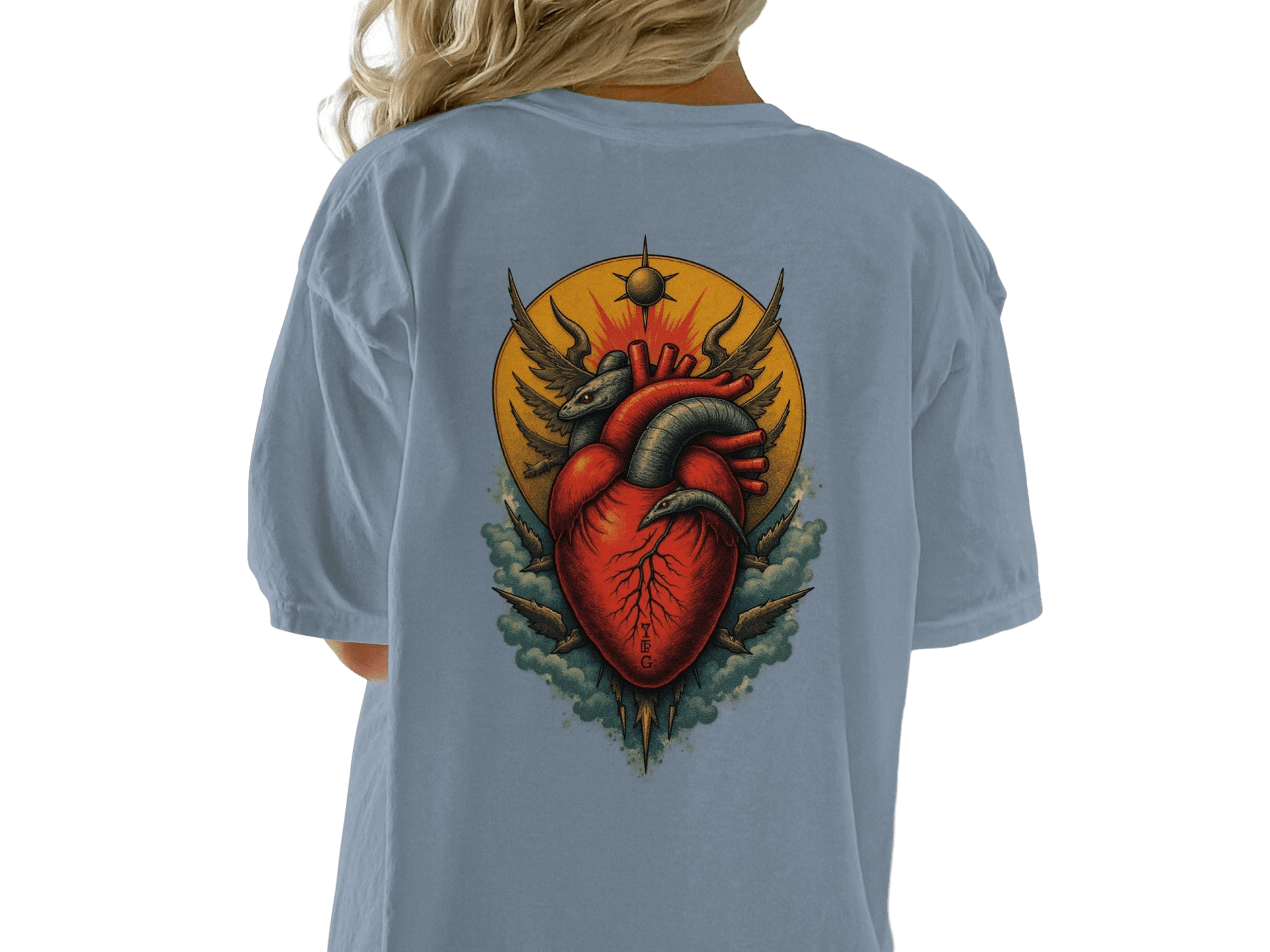 Anatomy Heart With Snake on A Graphic Design Back Print T-Shirt - IconVexa