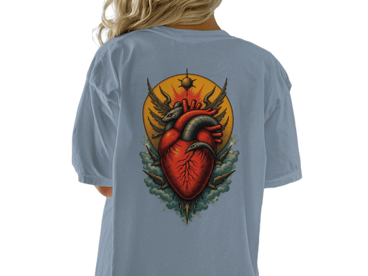 Anatomy Heart With Snake on A Graphic Design Back Print T-Shirt - IconVexa