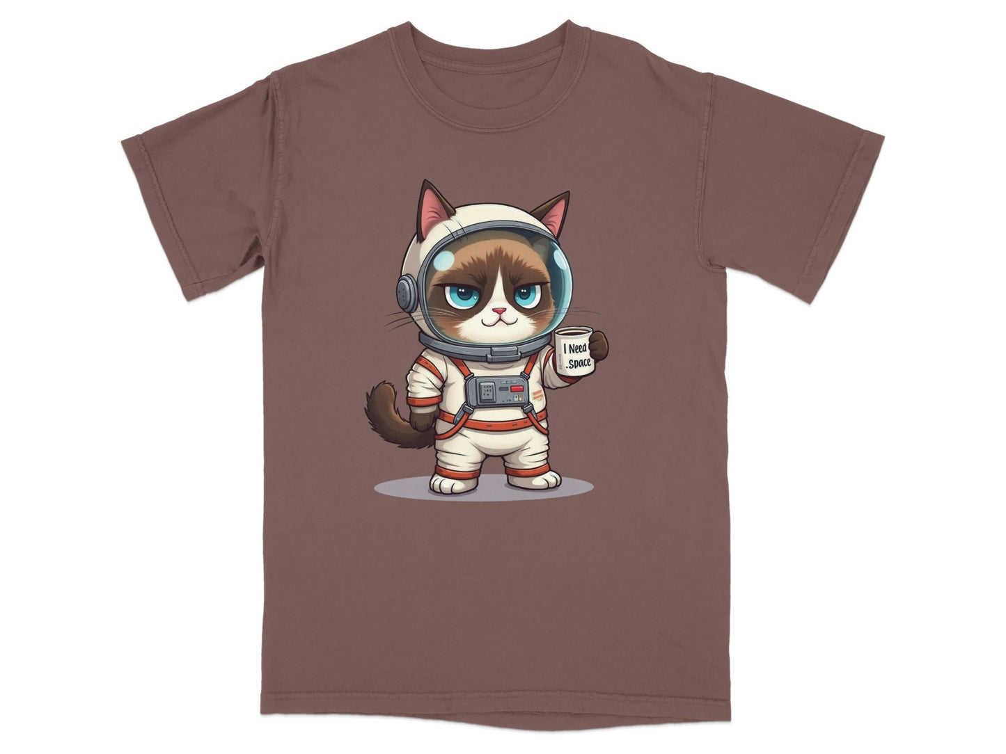 Funny astronaut cat graphic t-shirt design with 'I Need Space' text, perfect for cat and space lovers.