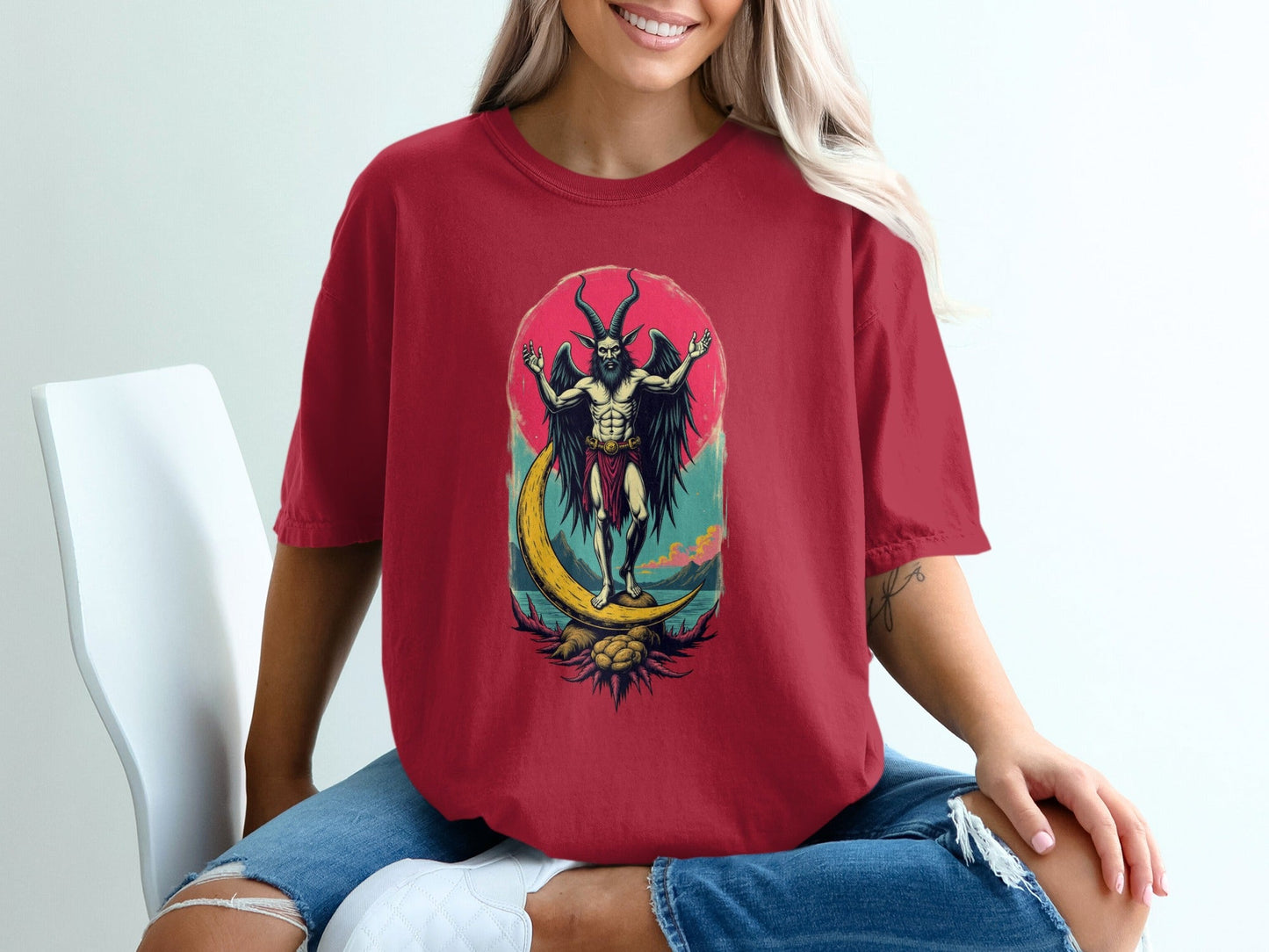 Baphomet Moon Rise Occult Symbolism Graphic Print T-Shirt - IconVexa