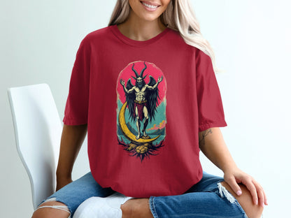 Baphomet Moon Rise Occult Symbolism Graphic Print T-Shirt - IconVexa