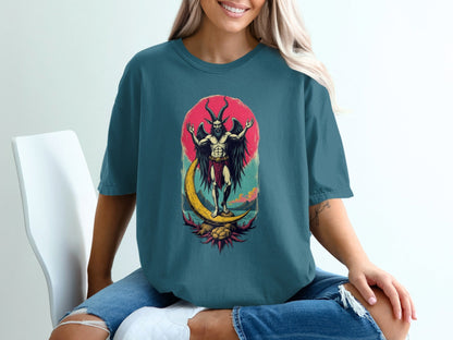 Baphomet Moon Rise Occult Symbolism Graphic Print T-Shirt - IconVexa