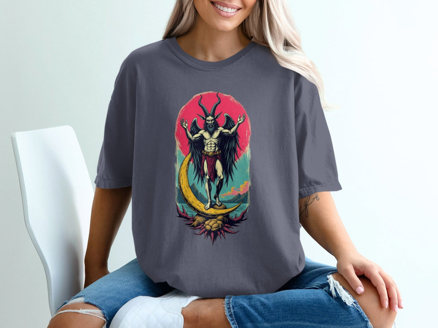 Baphomet Moon Rise Occult Symbolism Graphic Print T-Shirt - IconVexa