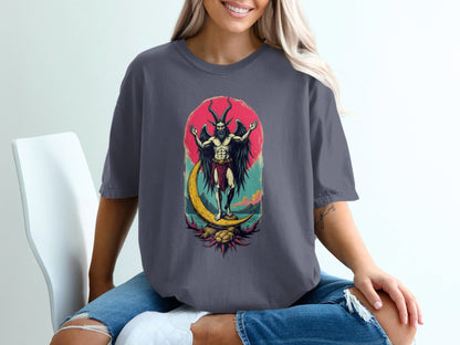Baphomet Moon Rise Occult Symbolism Graphic Print T-Shirt - IconVexa