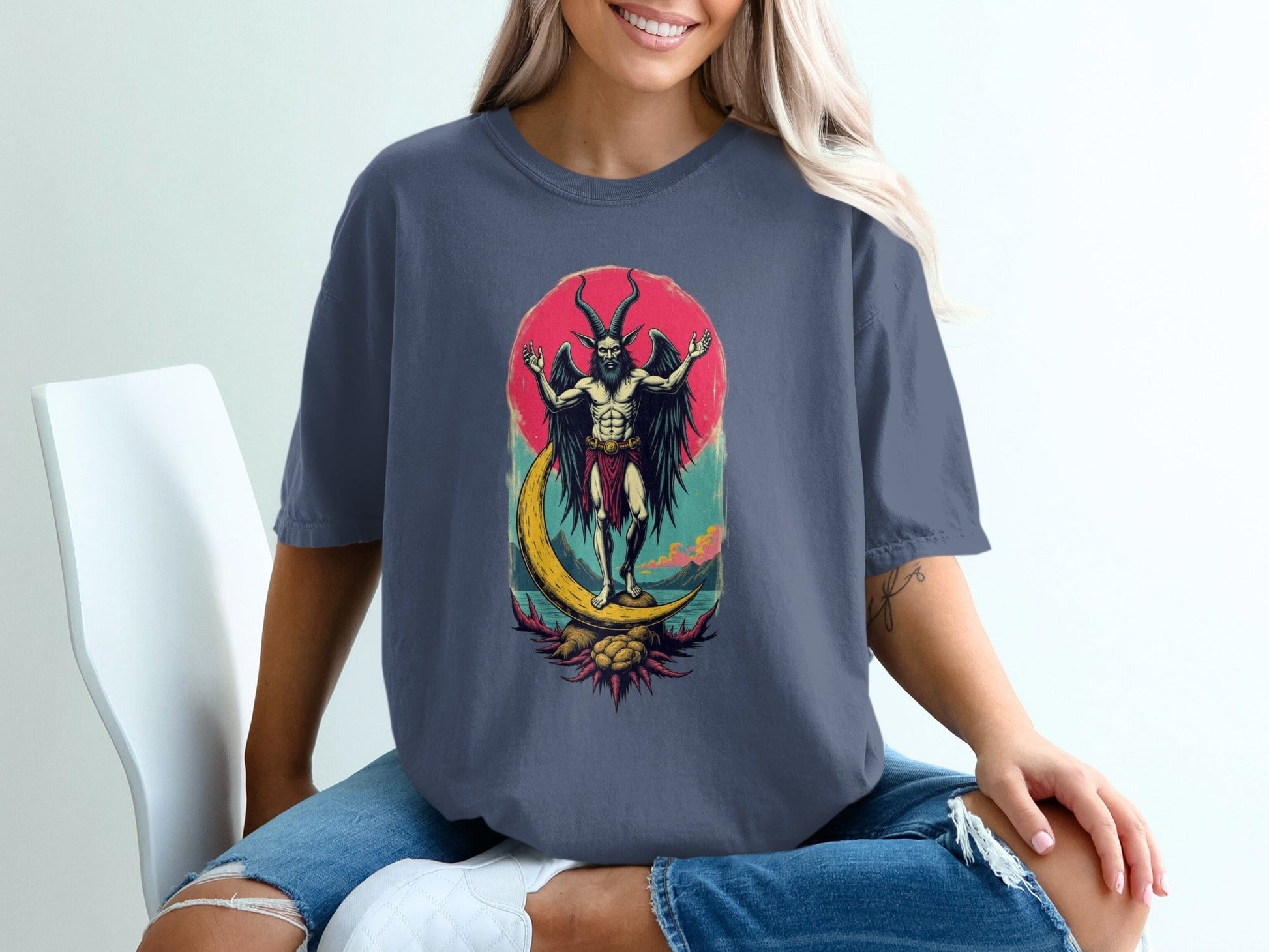 Baphomet Moon Rise Occult Symbolism Graphic Print T-Shirt - IconVexa