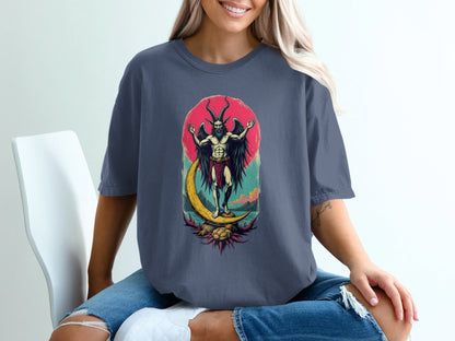 Baphomet Moon Rise Occult Symbolism Graphic Print T-Shirt - IconVexa