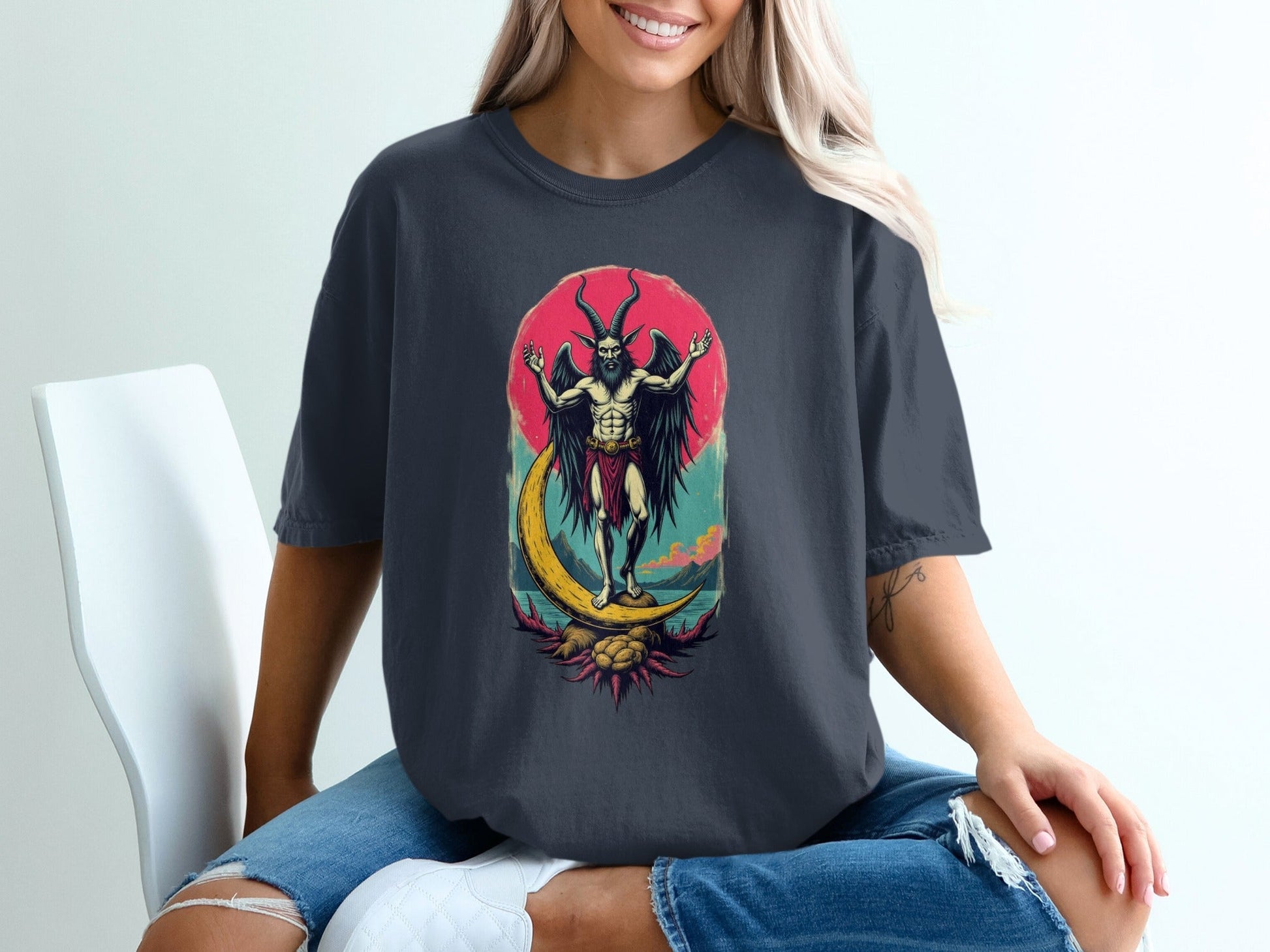 Baphomet Moon Rise Occult Symbolism Graphic Print T-Shirt - IconVexa
