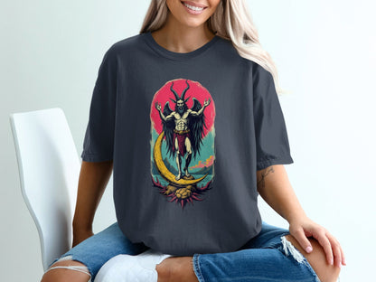 Baphomet Moon Rise Occult Symbolism Graphic Print T-Shirt - IconVexa