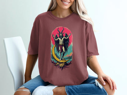 Baphomet Moon Rise Occult Symbolism Graphic Print T-Shirt - IconVexa