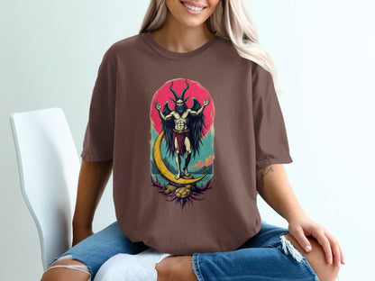 Baphomet Moon Rise Occult Symbolism Graphic Print T-Shirt - IconVexa