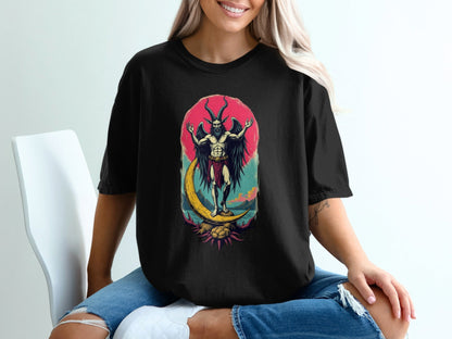 Baphomet Moon Rise Occult Symbolism Graphic Print T-Shirt - IconVexa