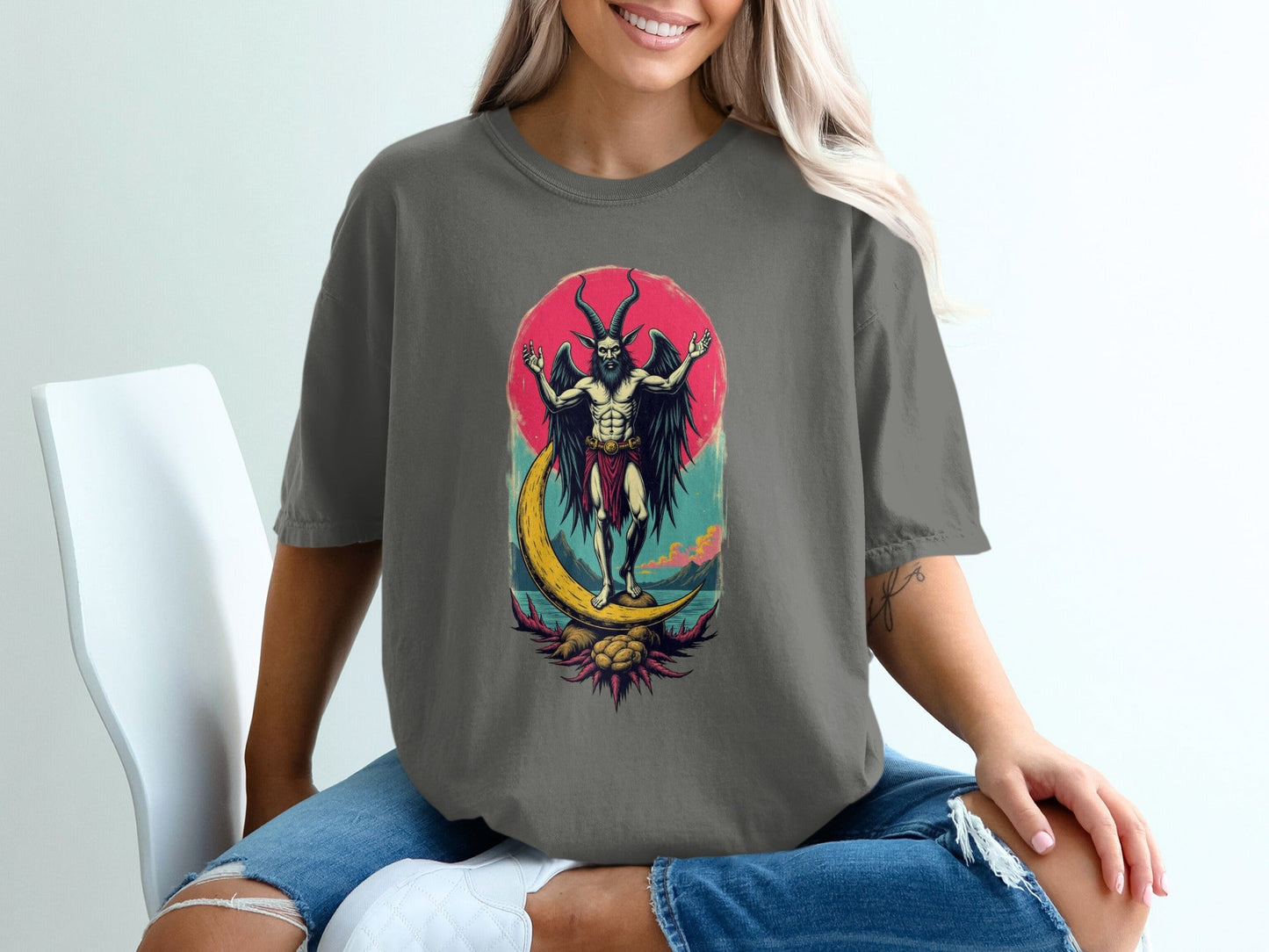 Baphomet Moon Rise Occult Symbolism Graphic Print T-Shirt - IconVexa