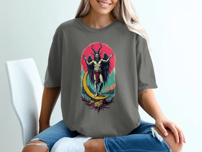 Baphomet Moon Rise Occult Symbolism Graphic Print T-Shirt - IconVexa