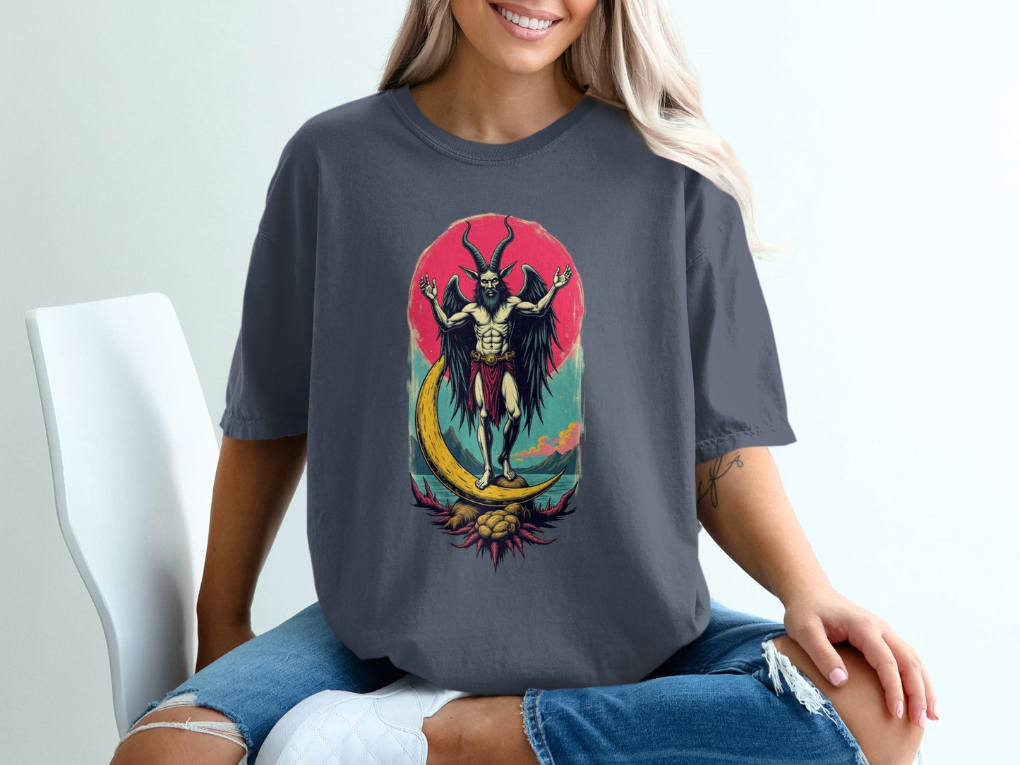 Baphomet Moon Rise Occult Symbolism Graphic Print T-Shirt - IconVexa
