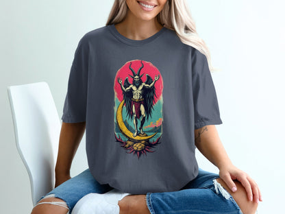 Baphomet Moon Rise Occult Symbolism Graphic Print T-Shirt - IconVexa