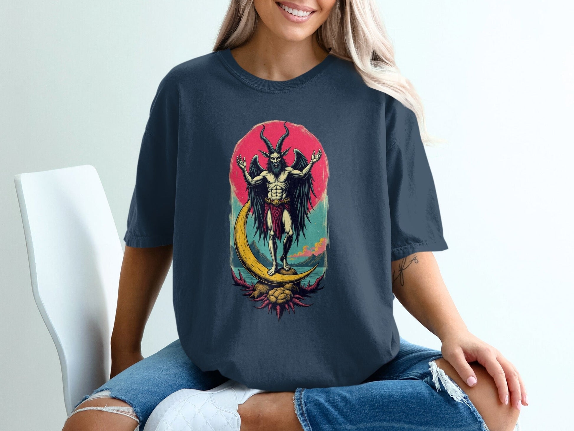 Baphomet Moon Rise Occult Symbolism Graphic Print T-Shirt - IconVexa