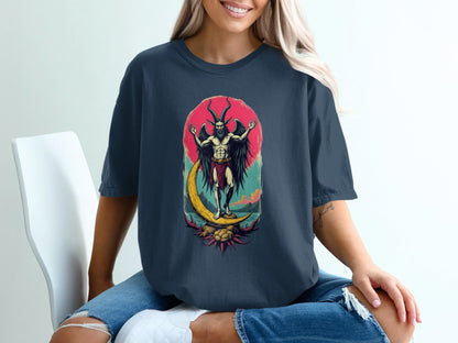 Baphomet Moon Rise Occult Symbolism Graphic Print T-Shirt - IconVexa