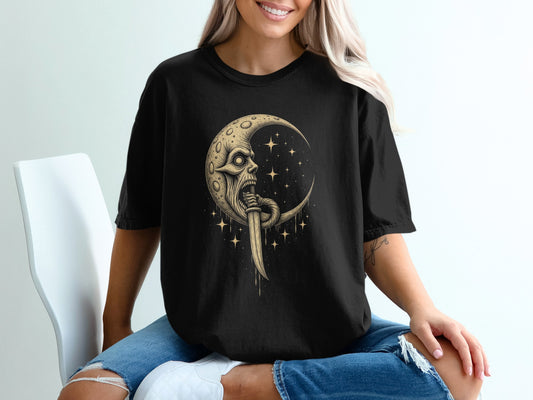 Gothic Moon Skull Artwork on Black Tee product