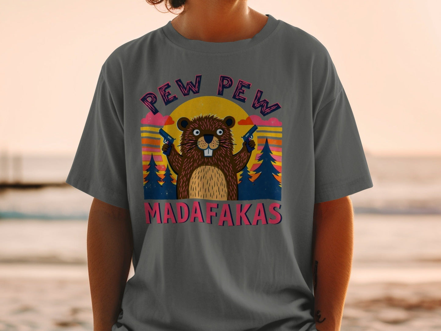 Beaver T-Shirt, Funny Animal Tee, Pew Pew Shirt, Offensive Shirt, Humor Tee, Graphic Tee, Novelty Shirt, Meme Shirt, Viral T-Shirt - IconVexa