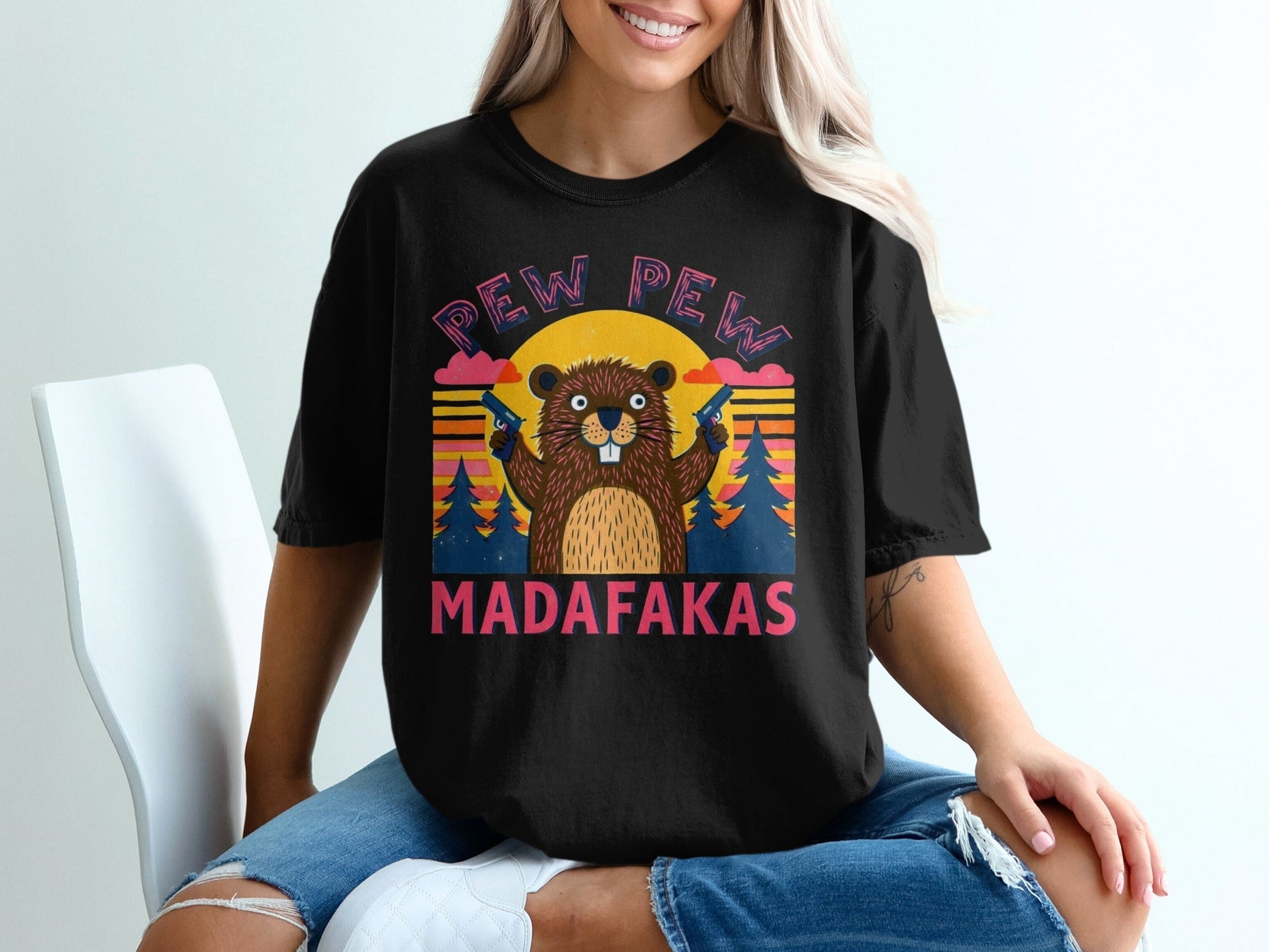 Beaver T-Shirt, Funny Animal Tee, Pew Pew Shirt, Offensive Shirt, Humor Tee, Graphic Tee, Novelty Shirt, Meme Shirt, Viral T-Shirt - IconVexa