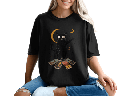 Black Cat Tarot Reading Moon Cycle Art Graphic T-Shirt - IconVexa