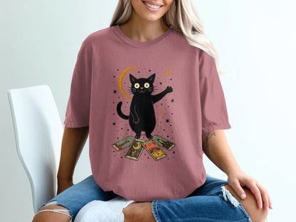 Black Cat Tarot Reading Moon Cycle Art Graphic T-Shirt - IconVexa