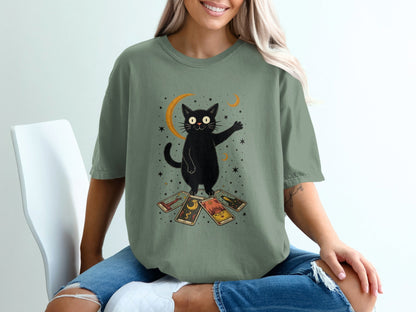 Black Cat Tarot Reading Moon Cycle Art Graphic T-Shirt - IconVexa