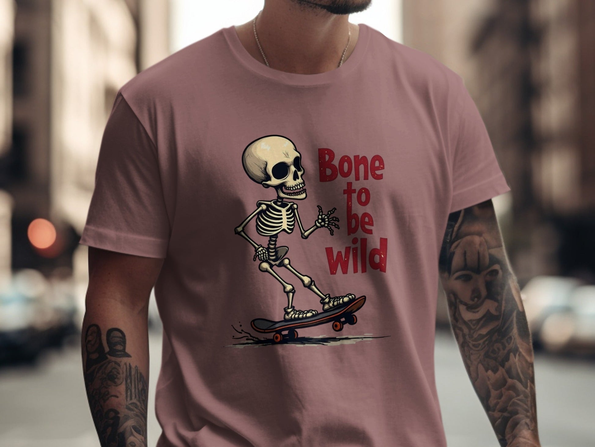 Bone To Be Wild Skateboard Skeleton Graphic Art T-Shirt - IconVexa