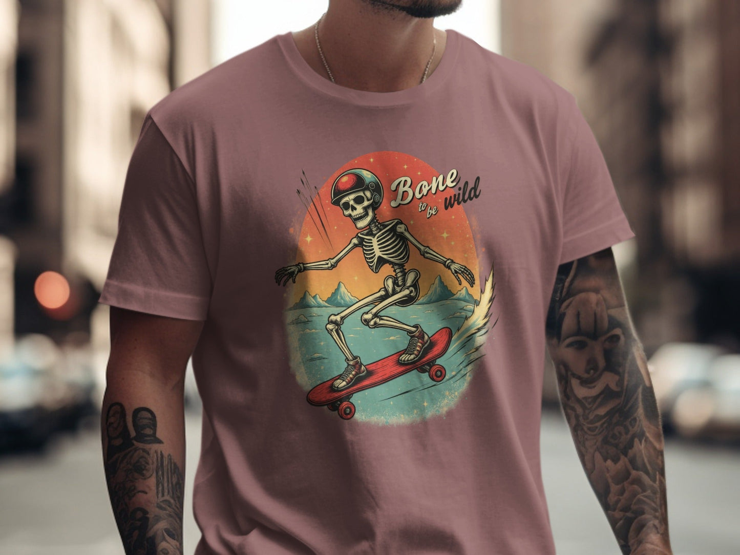 Bone To Be Wild Skeleton on Skateboard Graphic T-Shirt - IconVexa