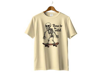 Bone to be Wild Skeleton On Skateboard Graphic T-Shirt - IconVexa